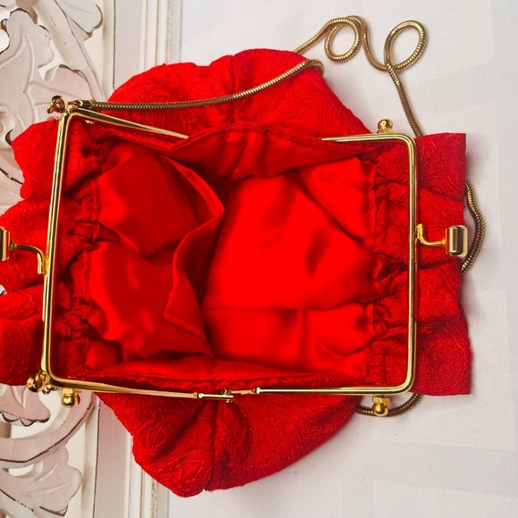 Antique 1990s Vanessa Red Small Elegant Evening Handbag Clutch Purse - Picture 4 of 9